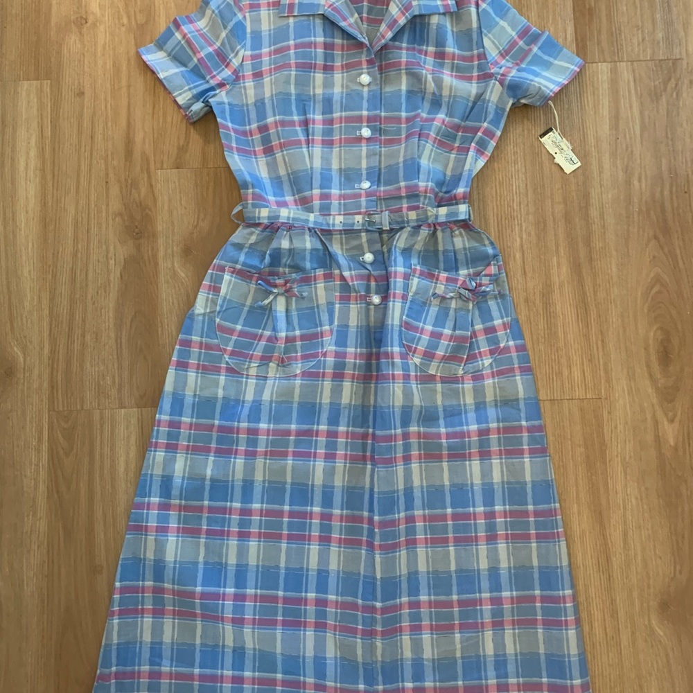 Vintage 1950s 1960s Plaid Cotton Dress - Picture 2 of 3
